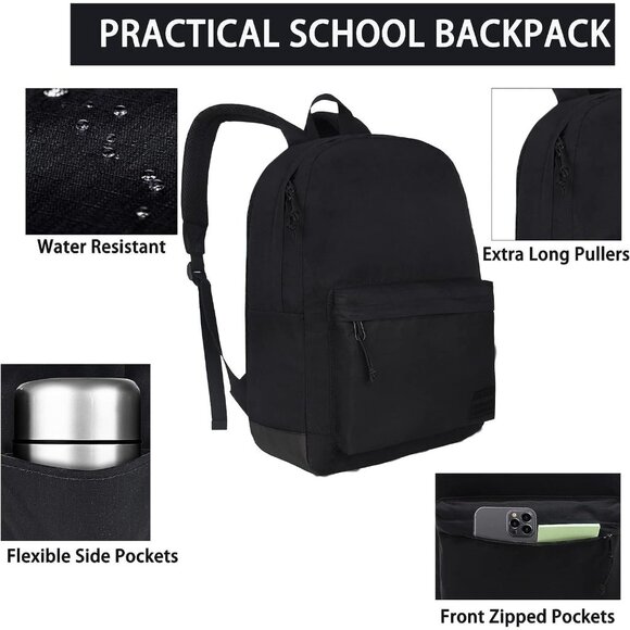 ? Women Black Casual Laptop Backpack USB Charging Port Lightweight Bookbag main image 6